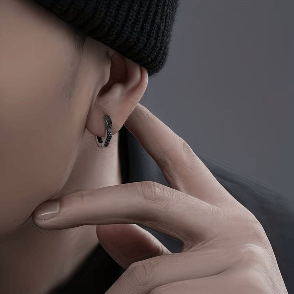 Roman Numeral Stainless Steel Men's Unisex Hoop Earrings
